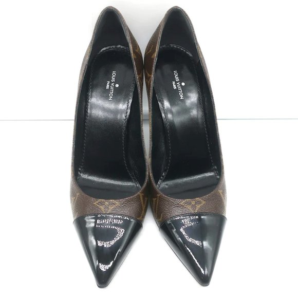 Louis Vuitton Fetish Cap Toe Pumps Brown Monogram Canvas & Black Patent Size 37 - Picture 3 of 11
